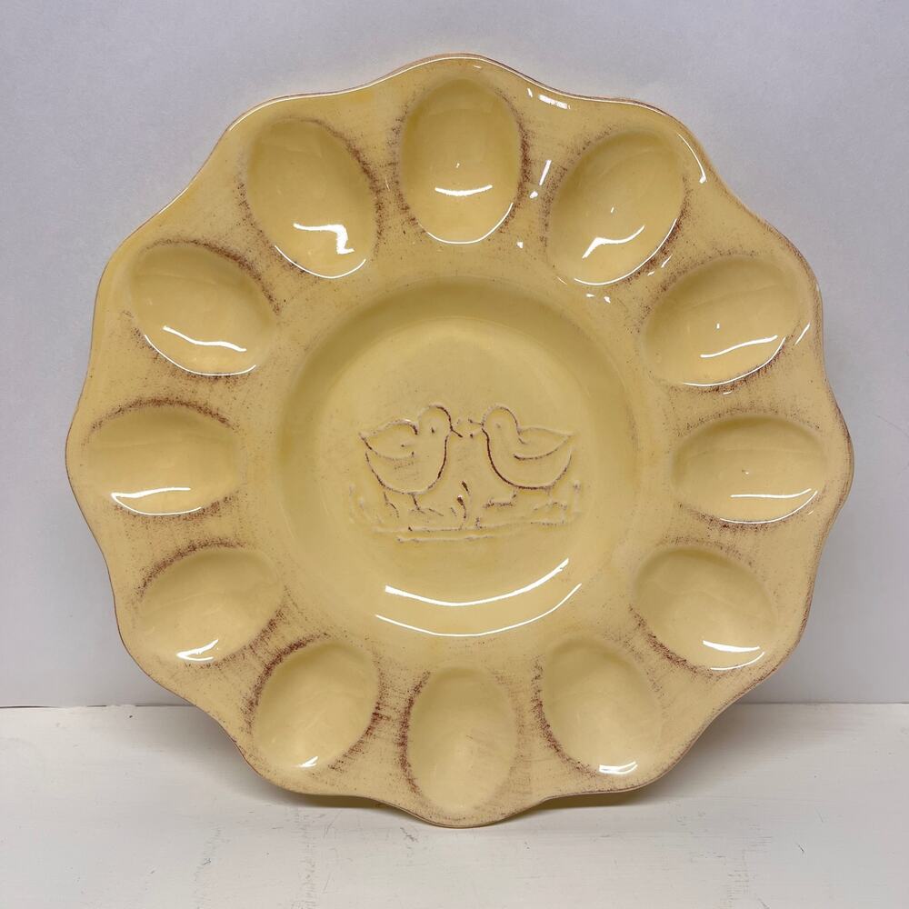 Maioliche Jessica Deviled Egg Plate with Chickadees Made in Italy